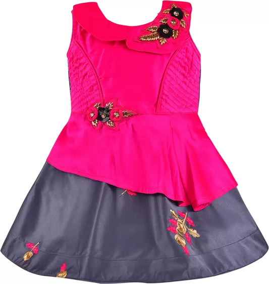 Girls Floral Embroidered Layered Ethnic Dress