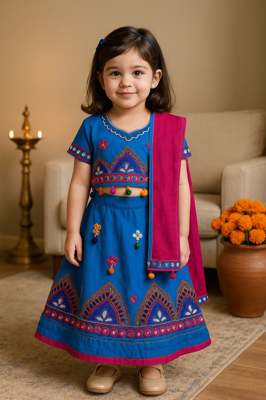 Girl's Cotton Ghaghra Choli, Leghnga Choli, Chania Choli 143blu
