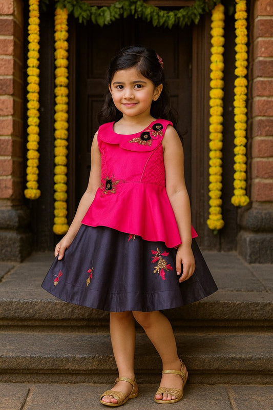 Girls Floral Embroidered Layered Ethnic Dress