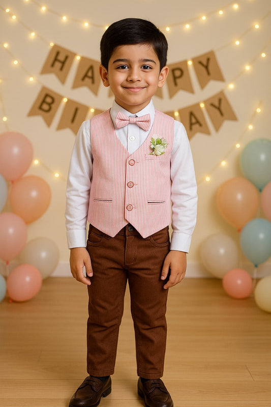 Wish Karo Shirt With Waistcoat And Pant For Boys (bsp007bpnk)